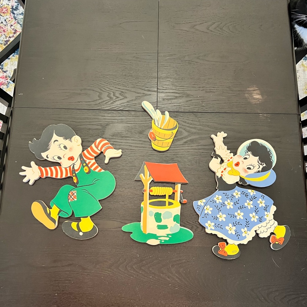 Vintage 1949 Mother Goose Jack & Jill wall art